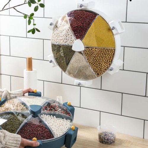 Настінний мультизерновий органайзер-млин для круп і сипучих, 6 секцій, обертання 360°