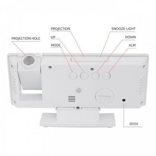 Настільний дзеркальний годинник 3618LP з проєктором, будильником, календарем і термометром, зелена підсвітка