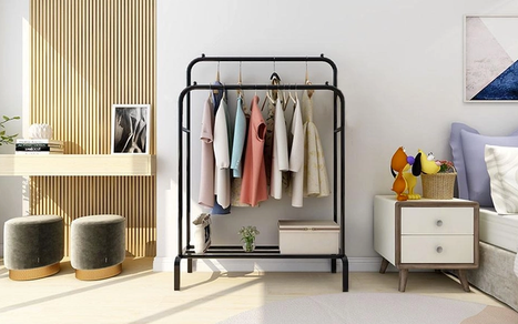 Подвійна підлогова стійка-вішалка для одягу Double з полицею для взуття, 104×41.5×152 см