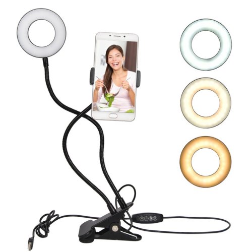 Настільна гнучка LED-лампа з тримачем телефона, кільцева USB, тепле/холодне світло