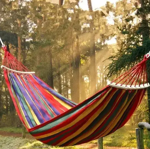 Гавайський двомісний гамак з бавовни 120×200 см, посилений, з дерев’яними планками для дому/дачі/саду