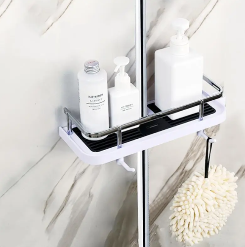 Регульована стійка-органайзер для душу Shower Rack: полиця, тримач шланга та гачки
