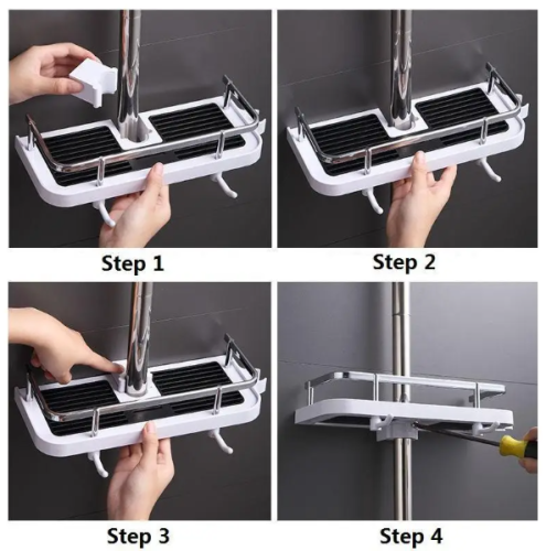 Регульована стійка-органайзер для душу Shower Rack: полиця, тримач шланга та гачки