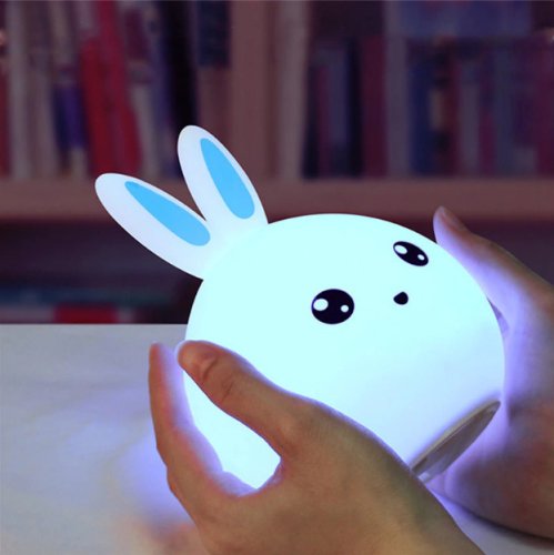Дитячий LED нічник «Зайчик» Rabbit Soft Touch, силіконовий, акумулятор, 7 режимів світіння