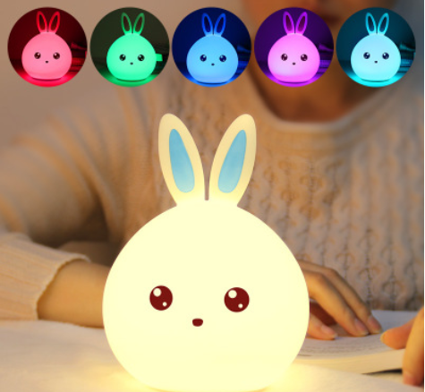 Дитячий LED нічник «Зайчик» Rabbit Soft Touch, силіконовий, акумулятор, 7 режимів світіння
