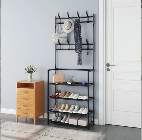 Підлогова стійка-вішалка для одягу з полицями для взуття, збірна (New Simple)