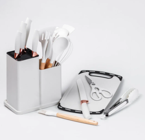 Кухонний набір ножів та інструментів Kitchenware Set 20 предметів з підставкою і дошкою