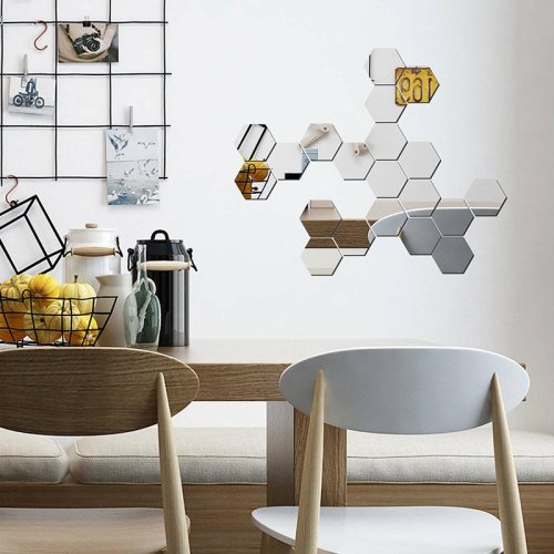 Дзеркальні акрилові наклейки «Соти» 12,5 см — настінний декор для інтер’єру, набір 12 шт.