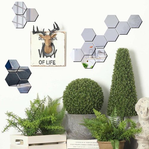 Дзеркальні акрилові наклейки «Соти» 12,5 см — настінний декор для інтер’єру, набір 12 шт.