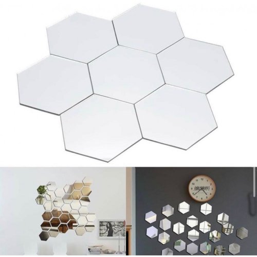 Дзеркальні акрилові наклейки «Соти» 12,5 см — настінний декор для інтер’єру, набір 12 шт.