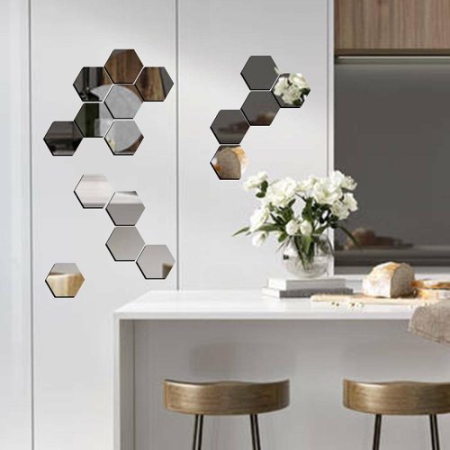 Дзеркальні акрилові наклейки «Соти» 12,5 см — настінний декор для інтер’єру, набір 12 шт.