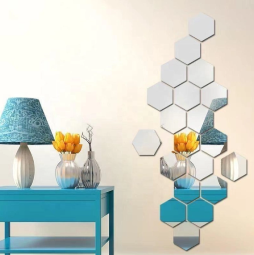 Дзеркальні акрилові наклейки «Соти» 12,5 см — настінний декор для інтер’єру, набір 12 шт.