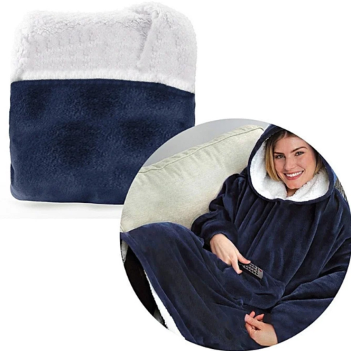 Двостороння худі-ковдра Huggle Hoodie Blanket з капюшоном, синя