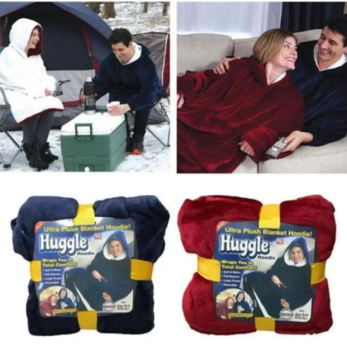 Двостороння худі-ковдра Huggle Hoodie Blanket з капюшоном, синя