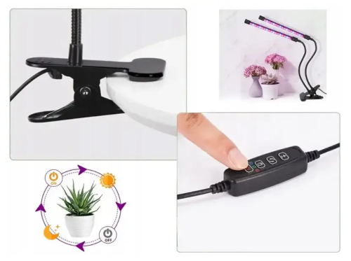 Подвійна гнучка фітолампа 30 Вт для рослин з таймером і регулюванням яскравості