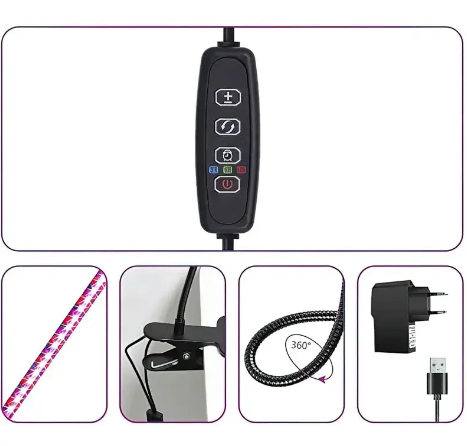 Одинарна гнучка фітолампа для рослин 15 Вт: таймер, регулювання яскравості