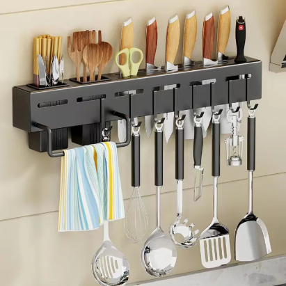 Настінний підвісний тримач-органайзер для ножів і кухонних аксесуарів, підставка для приладів