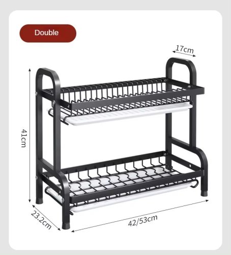 Двоярусна настільна металева сушарка для посуду LY-620 зі стійкою для зберігання