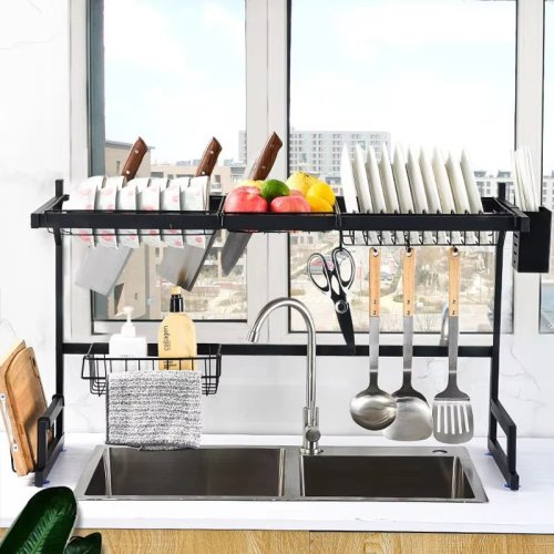 Дворівнева металева сушарка-органайзер над раковиною для посуду, нержавіюча сталь
