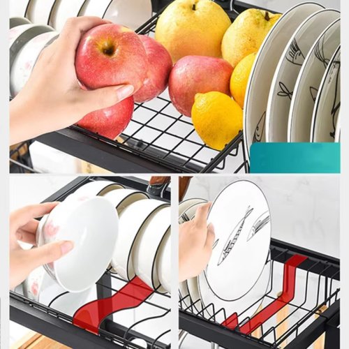 Дворівнева металева сушарка-органайзер над раковиною для посуду, нержавіюча сталь