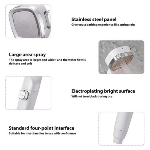 Насадка для душу Quadro: лійка високого тиску з фільтром, 4 режими, водозбереження