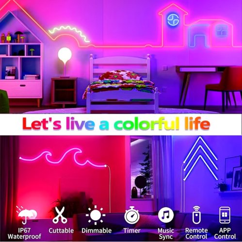 Гнучка неонова LED стрічка RGB 5 м з керуванням зі смартфона (Neon Strip)