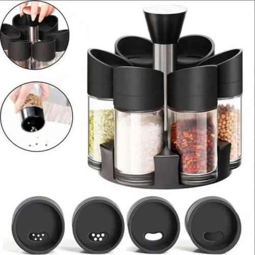 Набір для спецій Especia: 6 баночок на підставці-каруселі, спецівниця для приправ, чорна