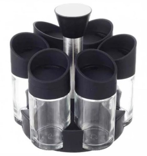 Набір для спецій Especia: 6 баночок на підставці-каруселі, спецівниця для приправ, чорна