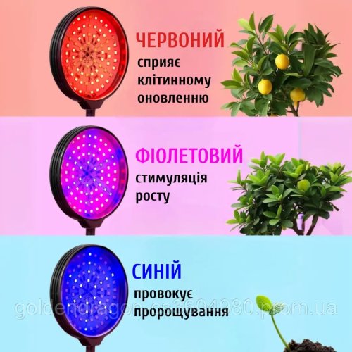 Фітолампа LED для рослин: кругла, 4 головки, таймер і регулювання яскравості