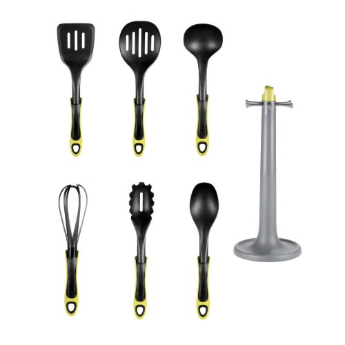 Набір силіконового кухонного приладдя на підставці, 7 предметів для антипригарного посуду