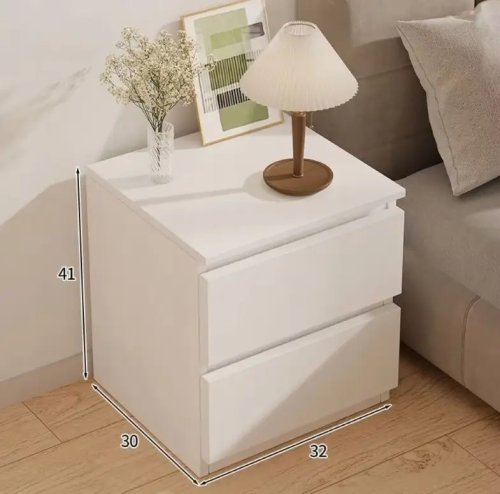 Приліжкова тумбочка STL-MD 78, компактна біла тумба з шухлядами для спальні