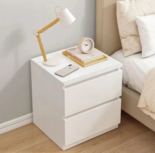 Приліжкова тумбочка STL-MD 78, компактна біла тумба з шухлядами для спальні