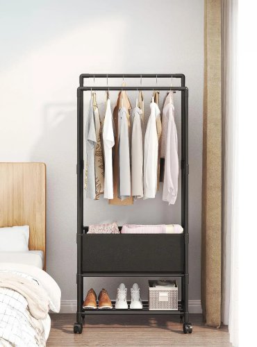 Стійка-вішалка для одягу та взуття на колесах YH9918-3A, телескопічна, регульована висота