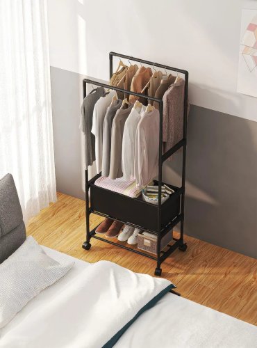 Стійка-вішалка для одягу та взуття на колесах YH9918-3A, телескопічна, регульована висота