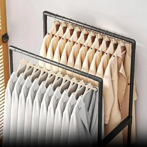 Пересувна стійка-вішалка на коліщатках для одягу й взуття з полицею (YH9918-1)