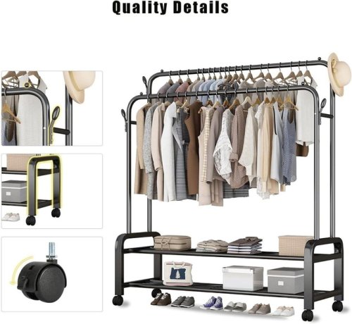 Мобільна металева вішалка-стійка для одягу YP-610 з полицею для гардеробу