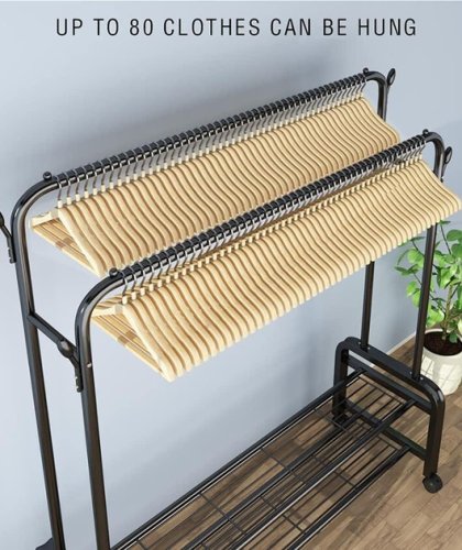 Мобільна металева вішалка-стійка для одягу YP-610 з полицею для гардеробу