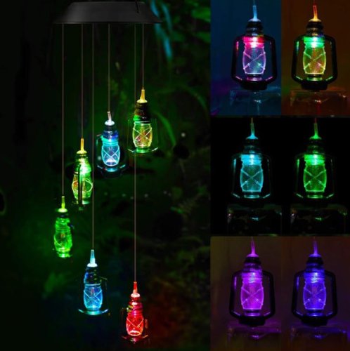 Садовий підвісний декоративний LED ліхтар на сонячній батареї, різнокольоровий