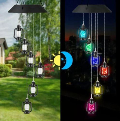 Садовий підвісний декоративний LED ліхтар на сонячній батареї, різнокольоровий