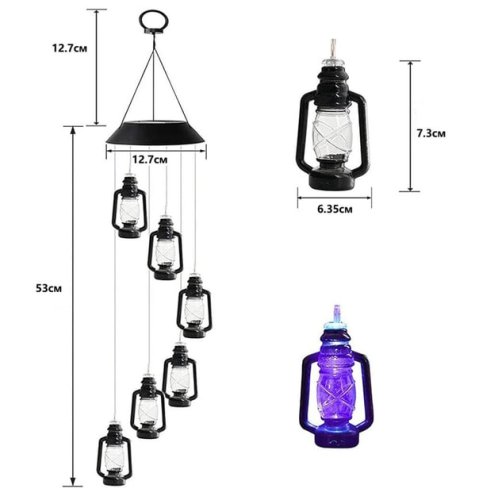 Садовий підвісний декоративний LED ліхтар на сонячній батареї, різнокольоровий