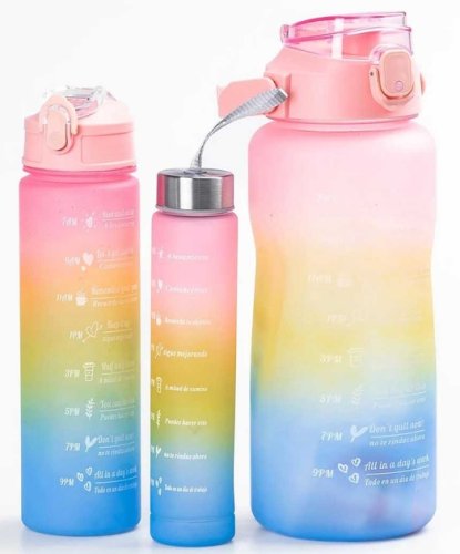 Набір багаторазових пляшок для води 300/900/2000 мл, 3 шт, харчовий пластик