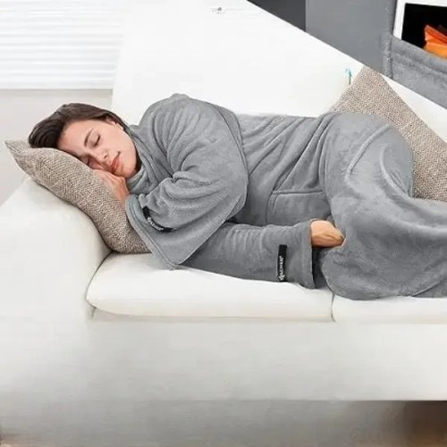 Плед-халат oversize довгий з кишенями з м’якого поліестеру, худі-плед (плед-кофта)