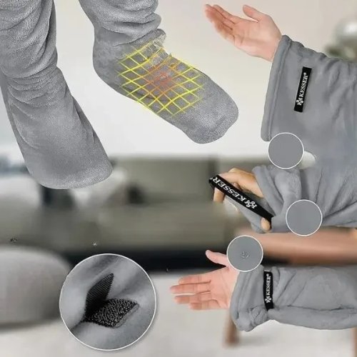 Плед-халат oversize довгий з кишенями з м’якого поліестеру, худі-плед (плед-кофта)