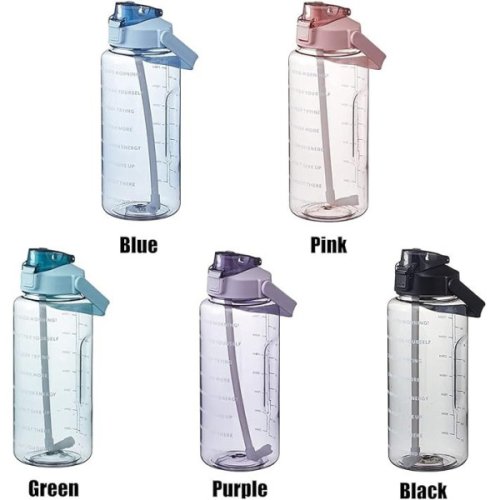 Пляшка для води 2 л з соломинкою та ручкою, пластикова