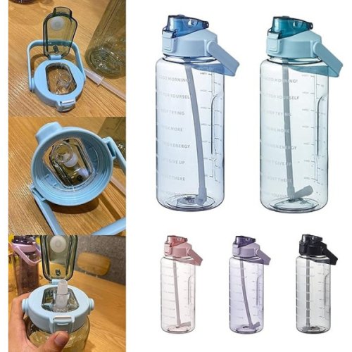 Пляшка для води 2 л з соломинкою та ручкою, пластикова