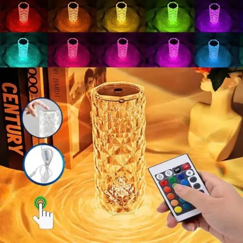 Настільна акумуляторна лампа-нічник Rose Diamond «Роза» RGB з пультом і підсвіткою