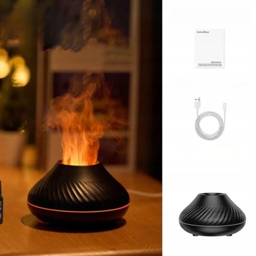 Аромадифузор ефірних олій 130 мл зволожувач повітря з RGB-підсвічуванням і ефектом полум’я