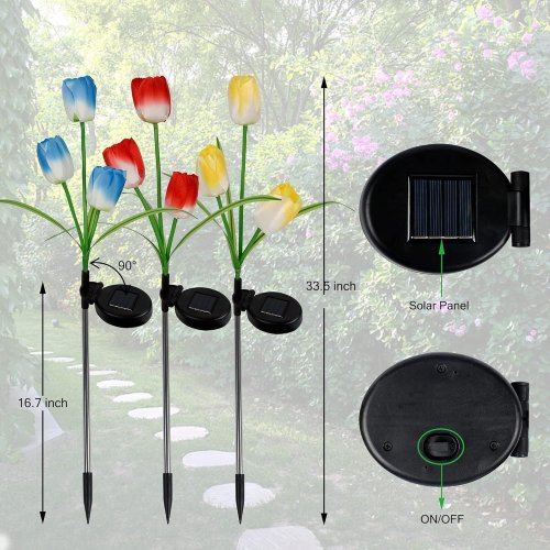Садовий ліхтар-тюльпан 70 см на сонячній батареї з RGB-підсвіткою, декоративний світильник