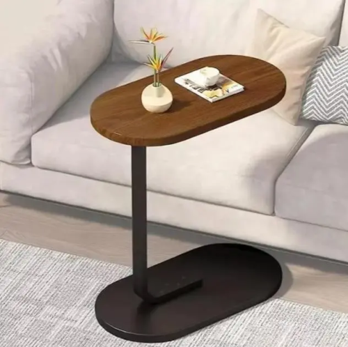 Приліжковий/наддиванний столик D-03: дерев’яна стільниця, металева основа, овальний, 30×45×63, 64225