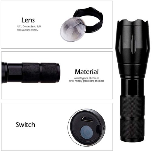 Тактичний водонепроникний ліхтар BAILONG BL-29-T6, USB Micro заряджання